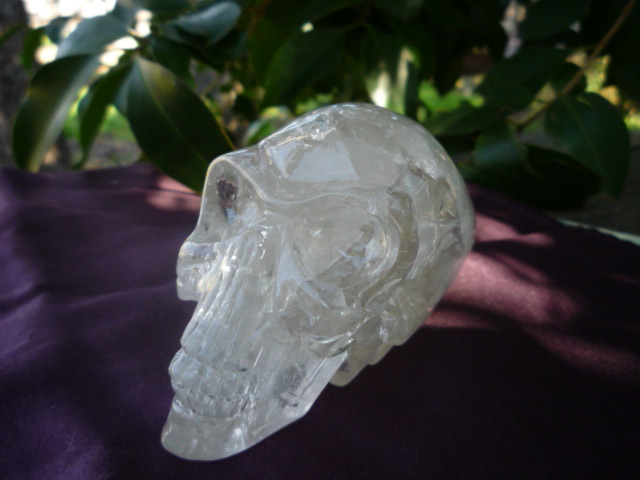 Elongated Alien Clear Quartz Skull programmability, amplification of one's intention, magnification of ambient energies, clearing, cleansing, healing, memory enhancement  4145